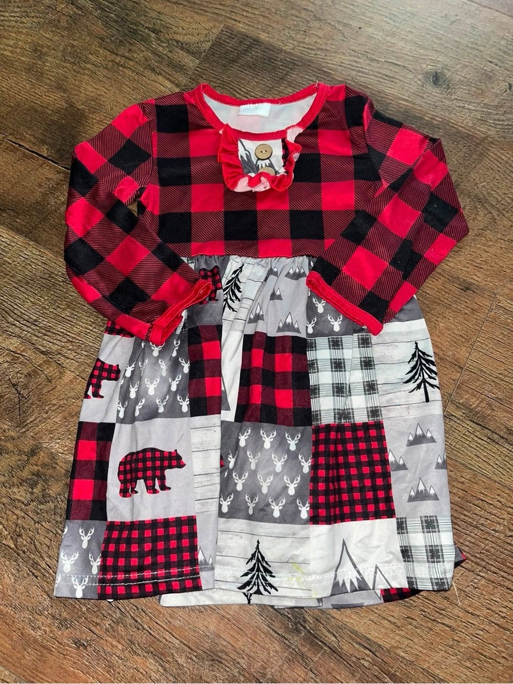 Girls Red and Black Buffalo Plaid Patchwork Dress